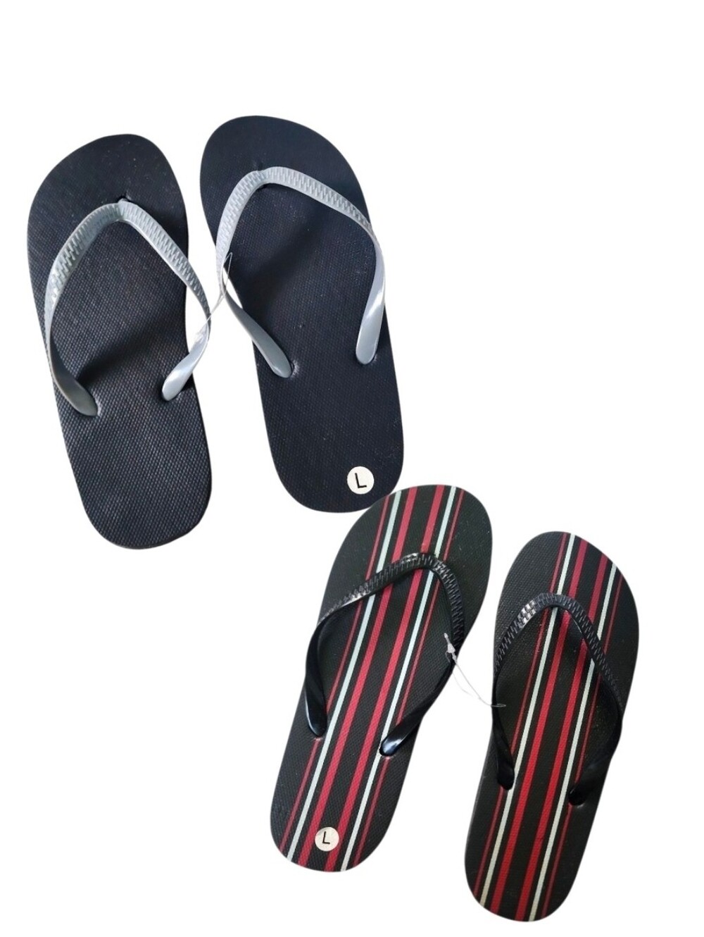 2pc Kids Black Flip Flop Sandals, Size L 2/3